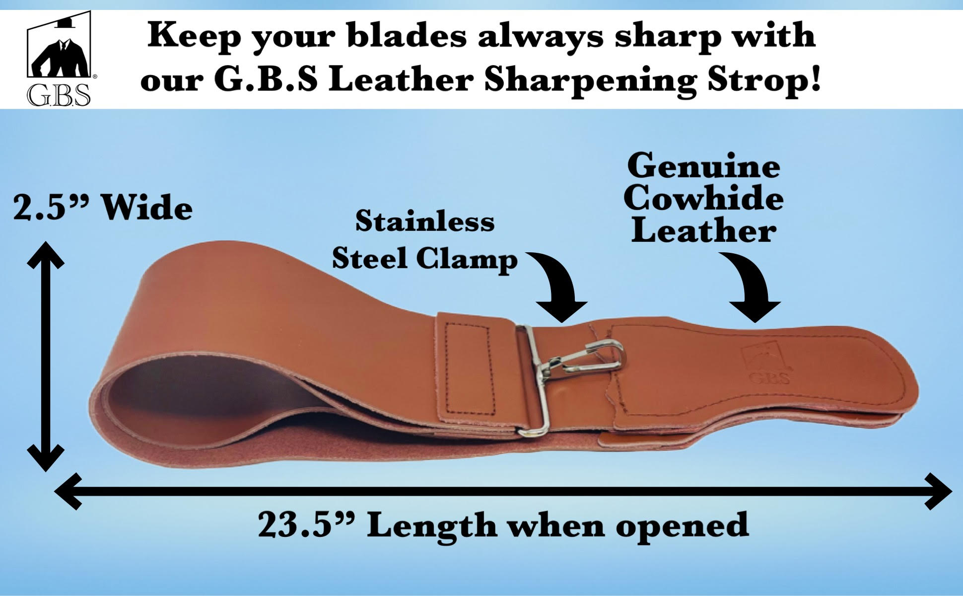 G.B.S Straight Razor Leather Strop Sharpening Strap 2.5 X 23.5 Grain  Cowhide- Dual Straps with Swivel Used for Sharpening Razor Knife and  Kitchen 
